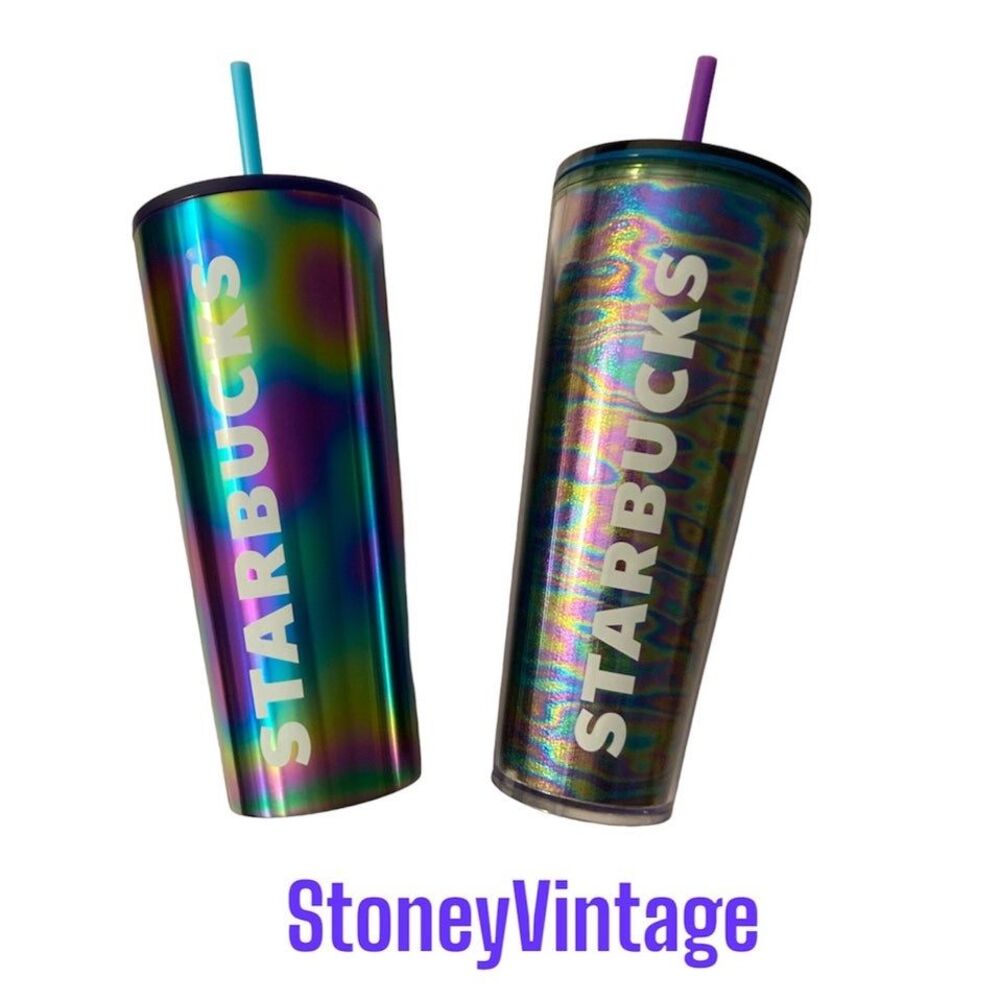 Starbucks summer 2023 rainbow oil slick stainless and acrylic cold tumblers